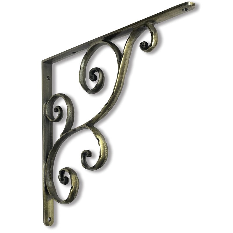 NACH Decorative Shelf Brackets, 1 Pack of 14.5 x 1 x 14.5 inch, Black Cast Iron Shelving Brackets - Metal Shelf Brackets for Wall - Victorian Scroll Shelf Bracket - Image 1